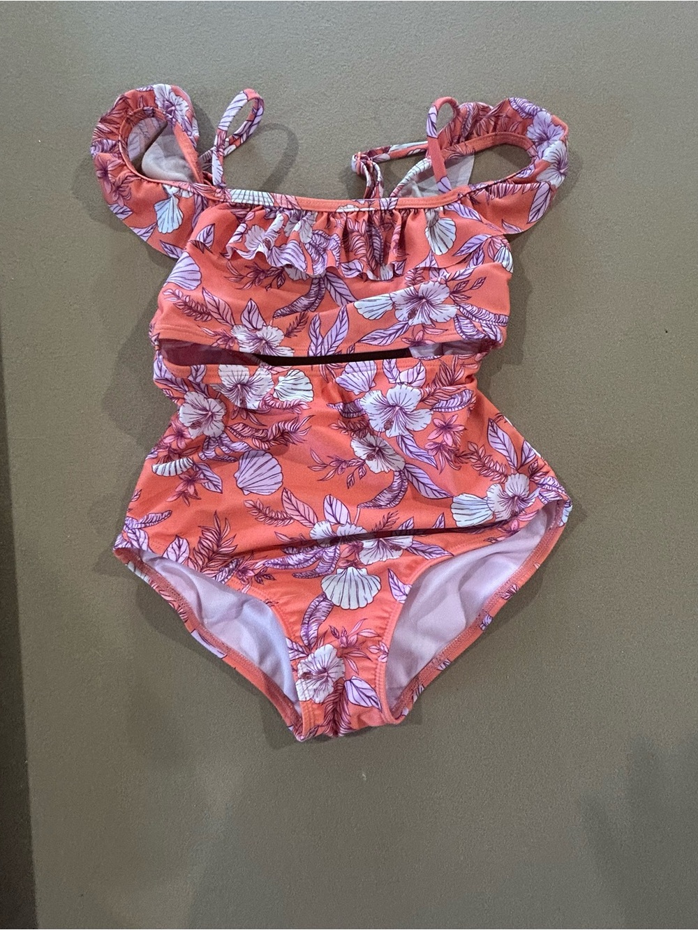 art class Coral Pink Floral Ruffle One-Piece Swimsuit